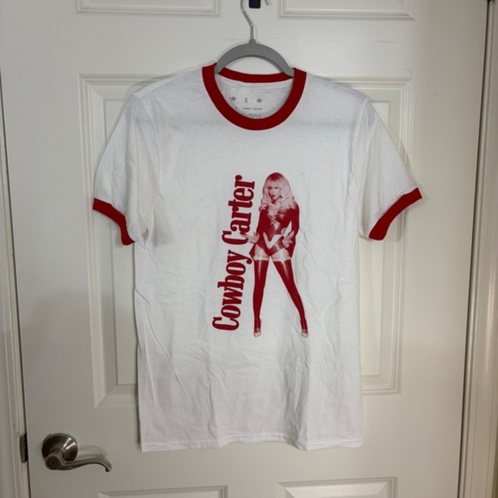 Beyonce Cowboy Carter Act II Ringer Tee White Red Graphic T-Shirt Mens Small
